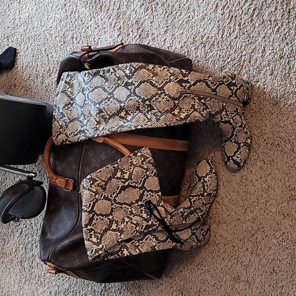 Gianni Bini over the knee snake print boots
